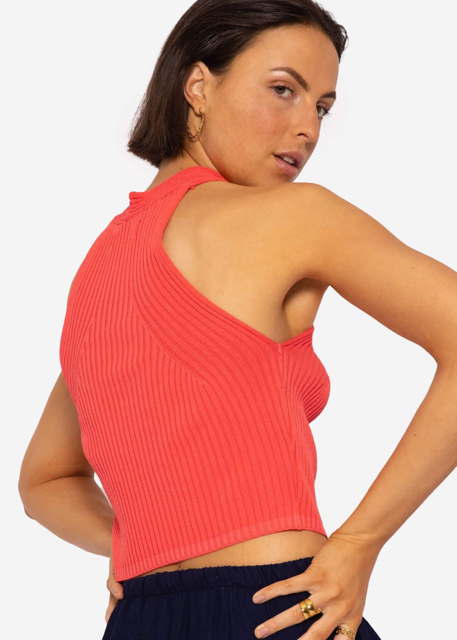 Halterneck knit top, coral