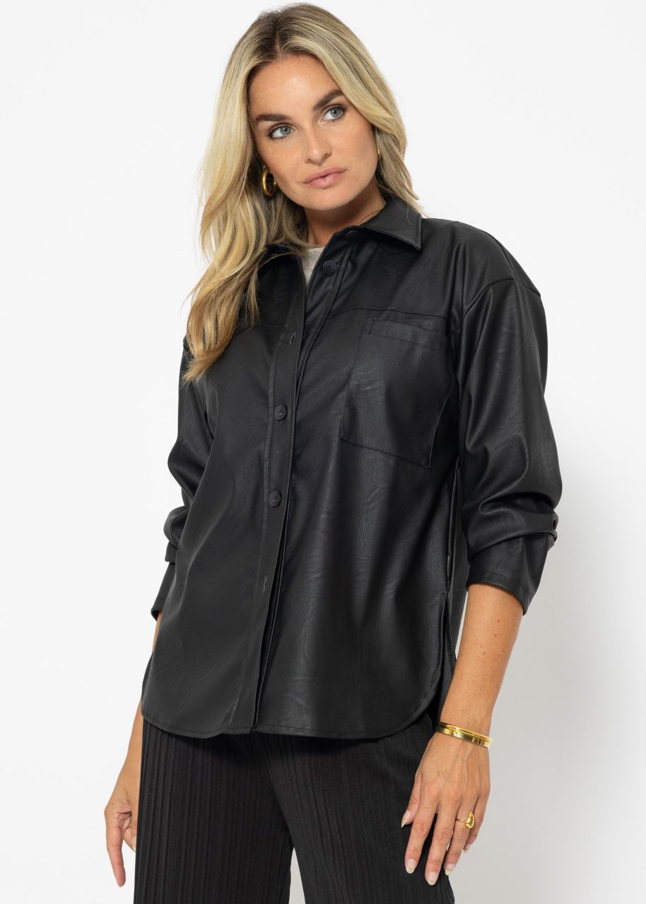 Casual faux leather blouse jacket - black