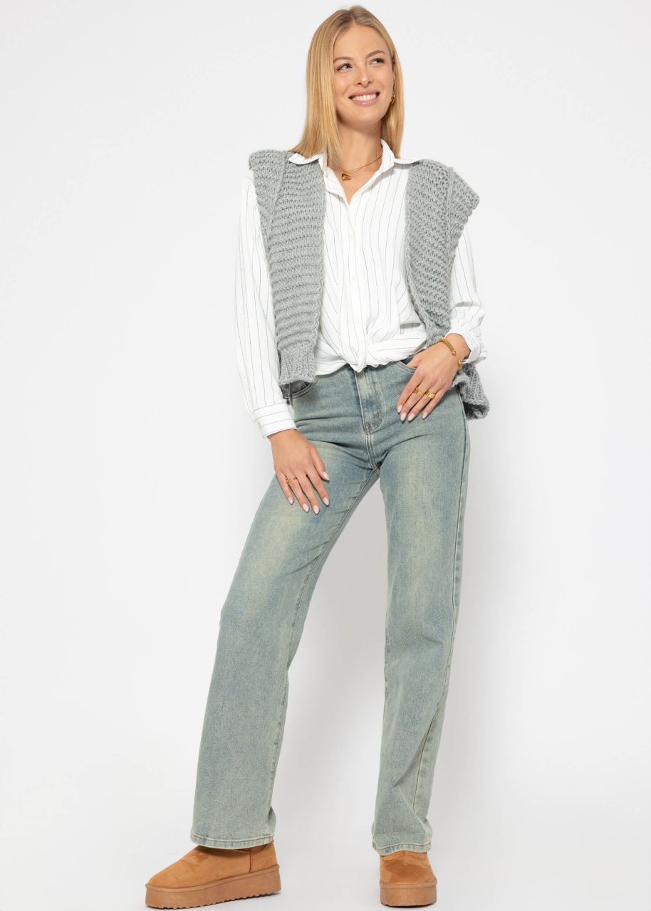 Striped blouse with knot - white