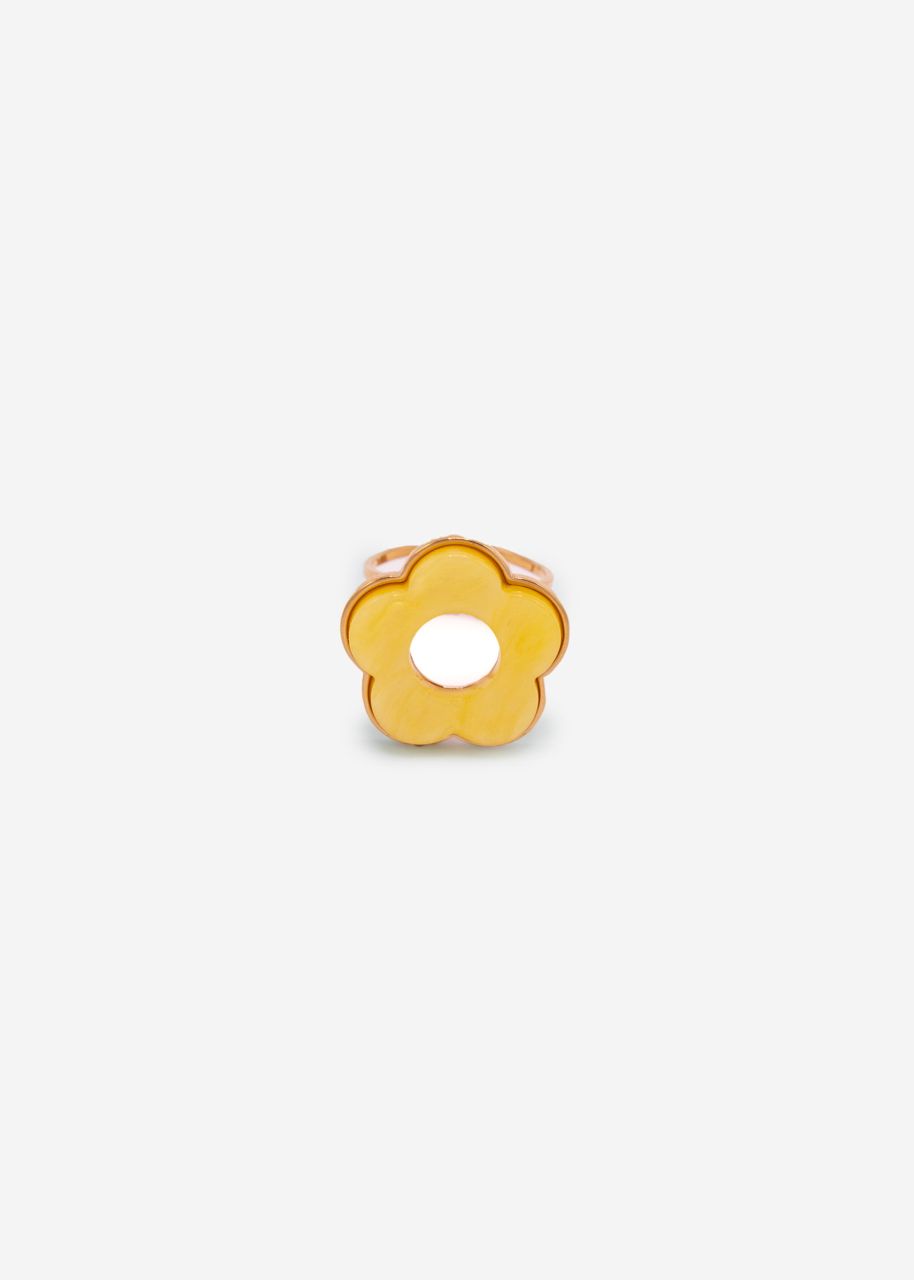 Ring with yellow flower motif - gold