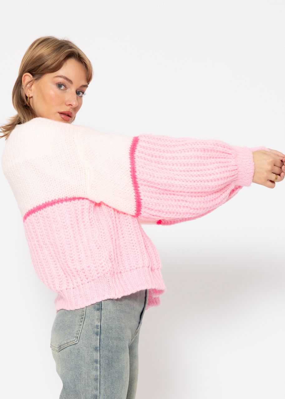 Cardigan with pink stripes, pink