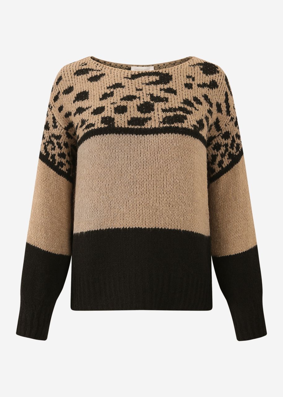 Oversized jumper with leo print - beige-black