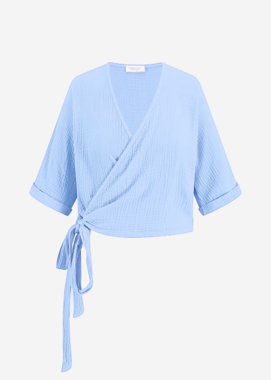 Wrap-around muslin blouse - light blue