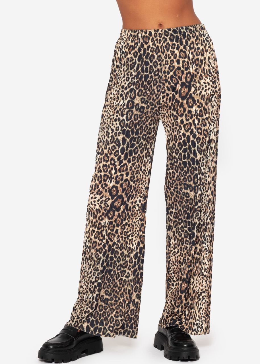 Pleated trousers with leo print - beige