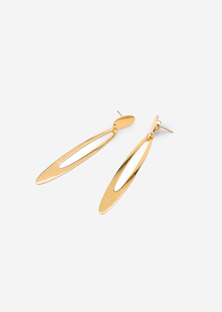 Stud earrings with oval pendant - gold