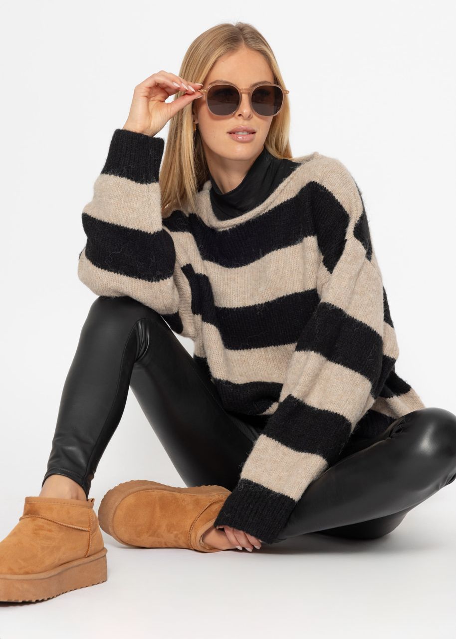 Sweater with block stripes - taupe-black