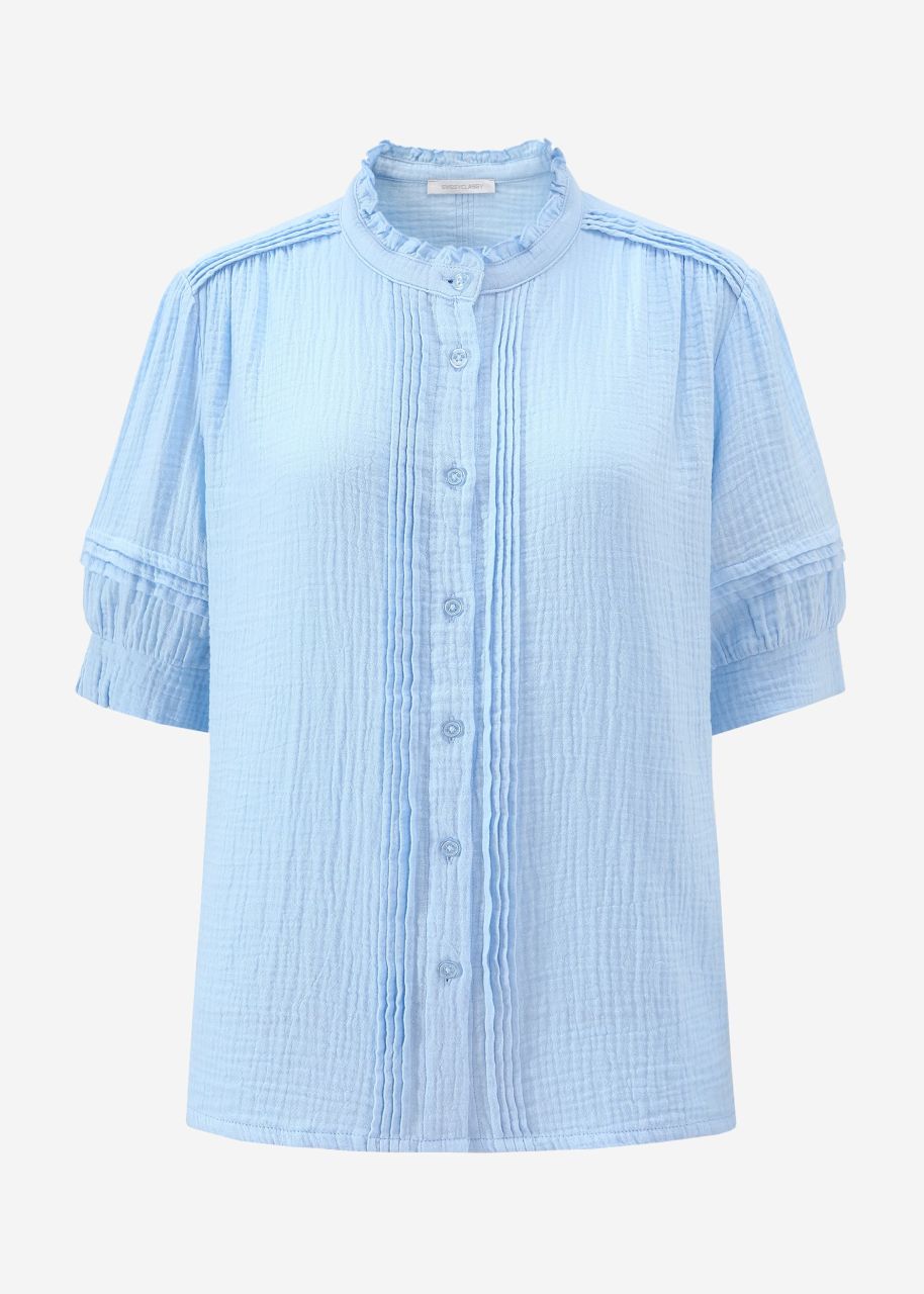Short sleeve muslin blouse - light blue