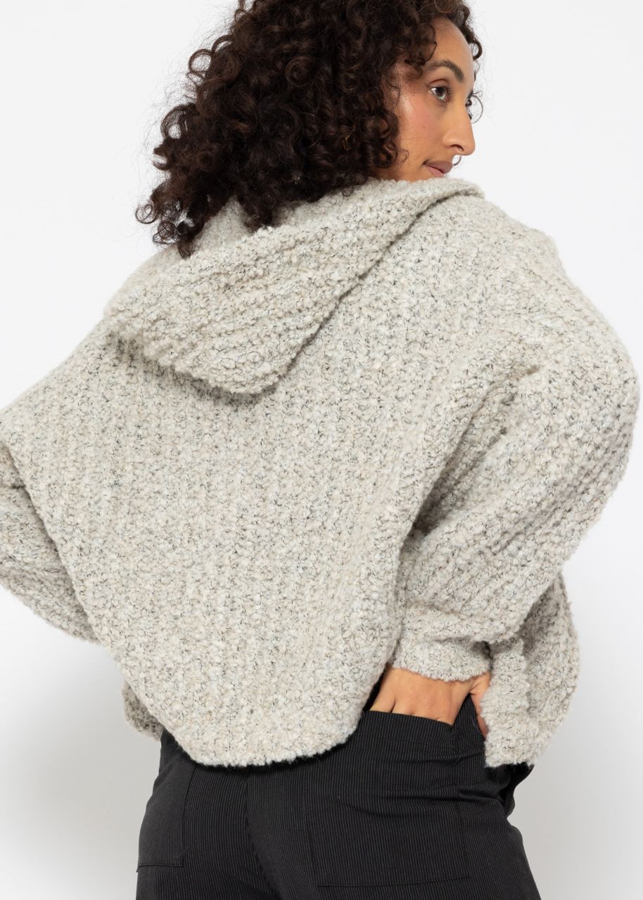 Bouclé cardigan with hoodie - light gray