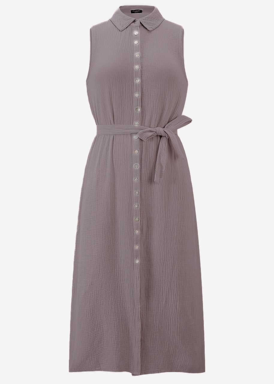 Long sleeveless muslin dress - taupe