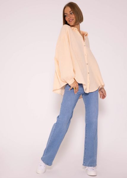 Muslin blouse oversize, short, pastel apricot