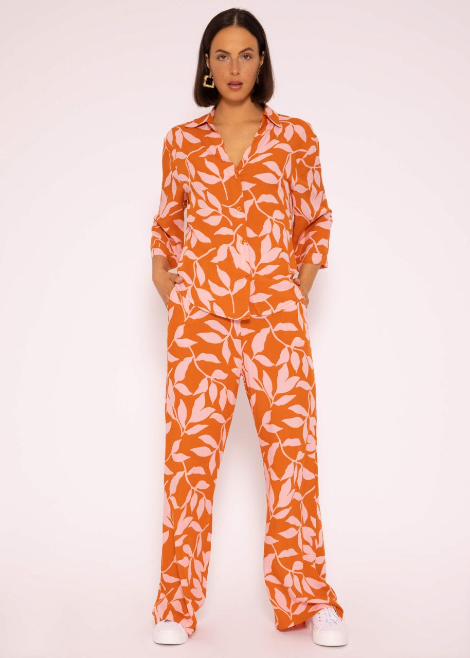 Viscose pants with print, orange/pink