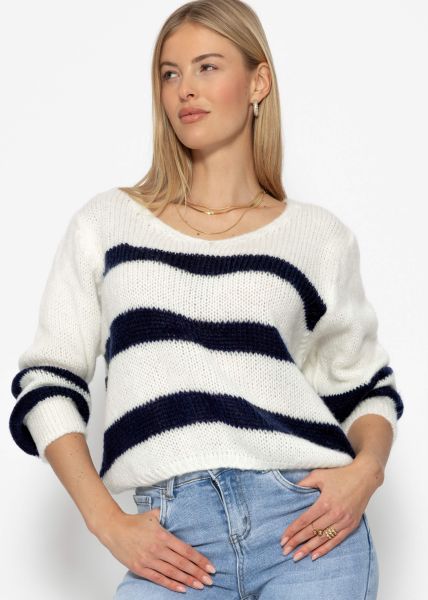 Sweater with dark blue stripes - offwhite