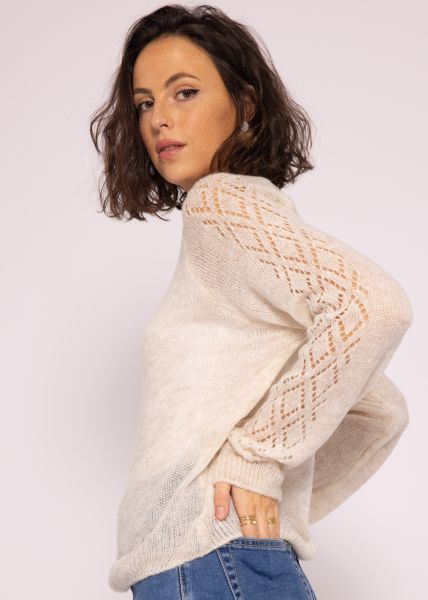 Loose sweater with ajour pattern, beige