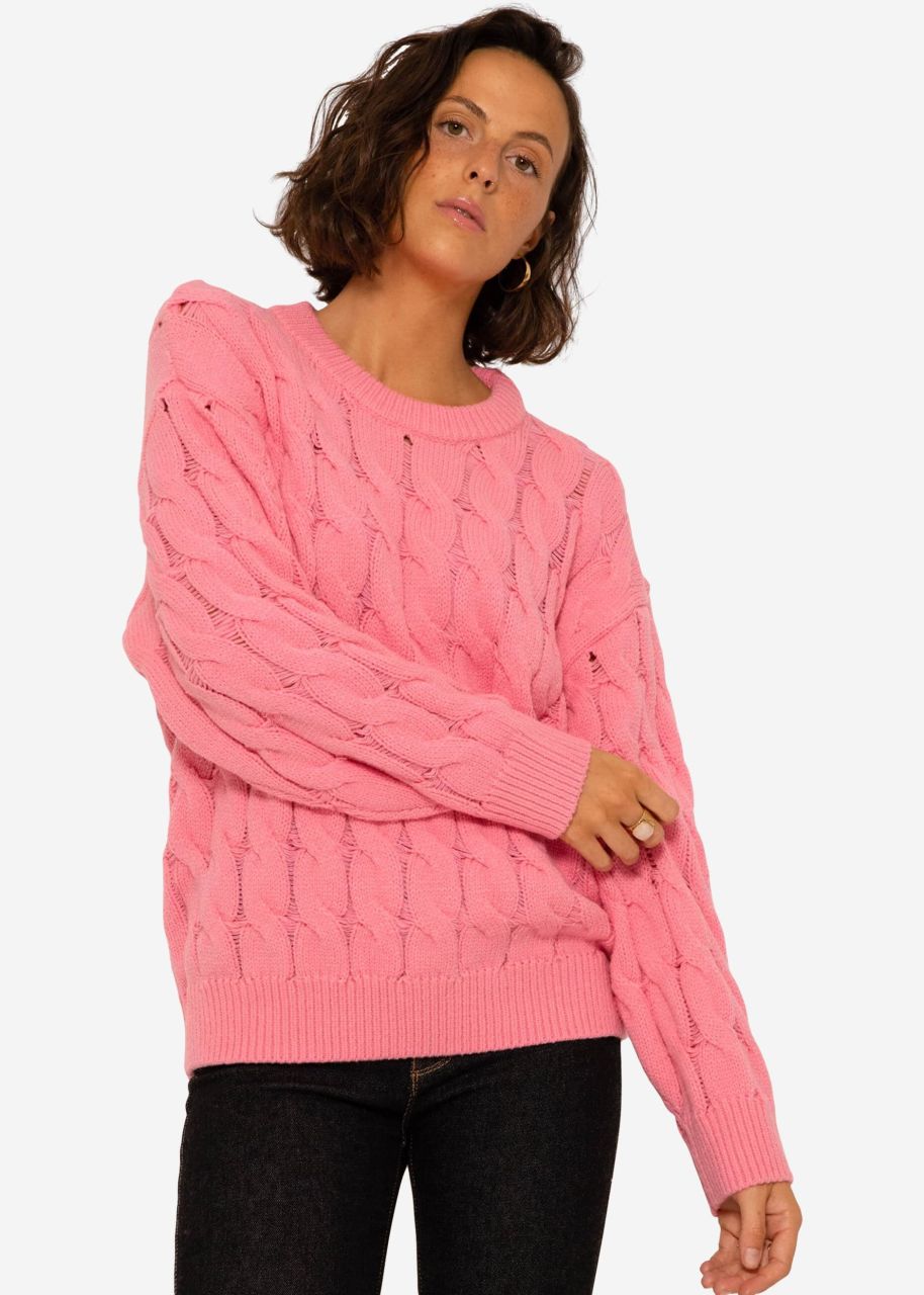 Knitted jumper with cable stitch - pink