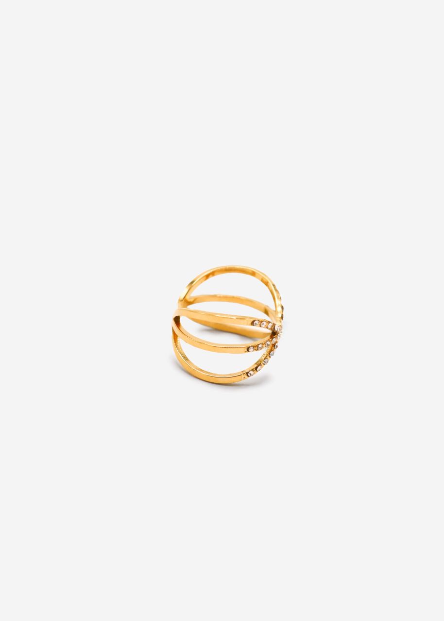 Ring with sparkling bars - gold