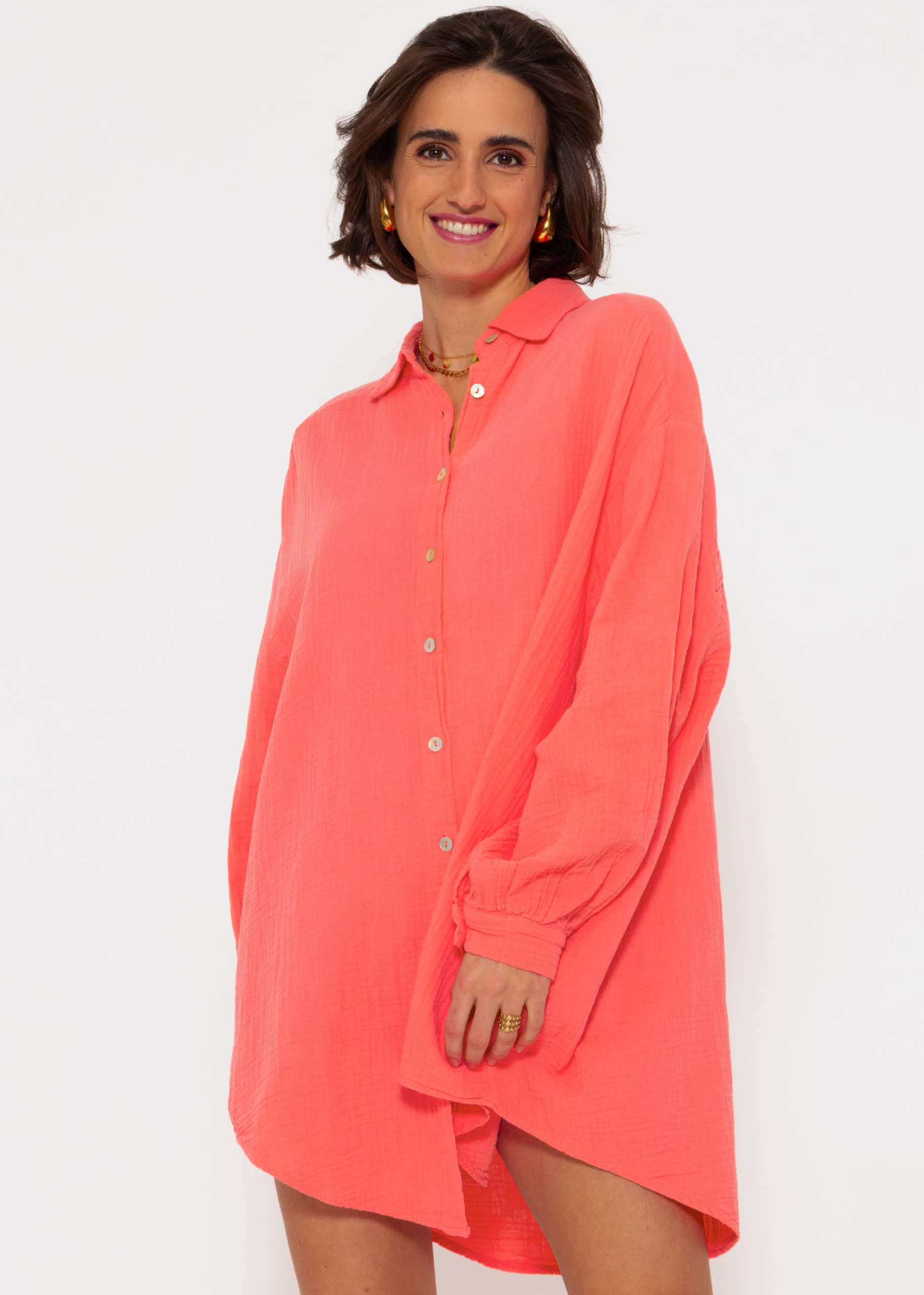 Muslin blouse oversize, coral