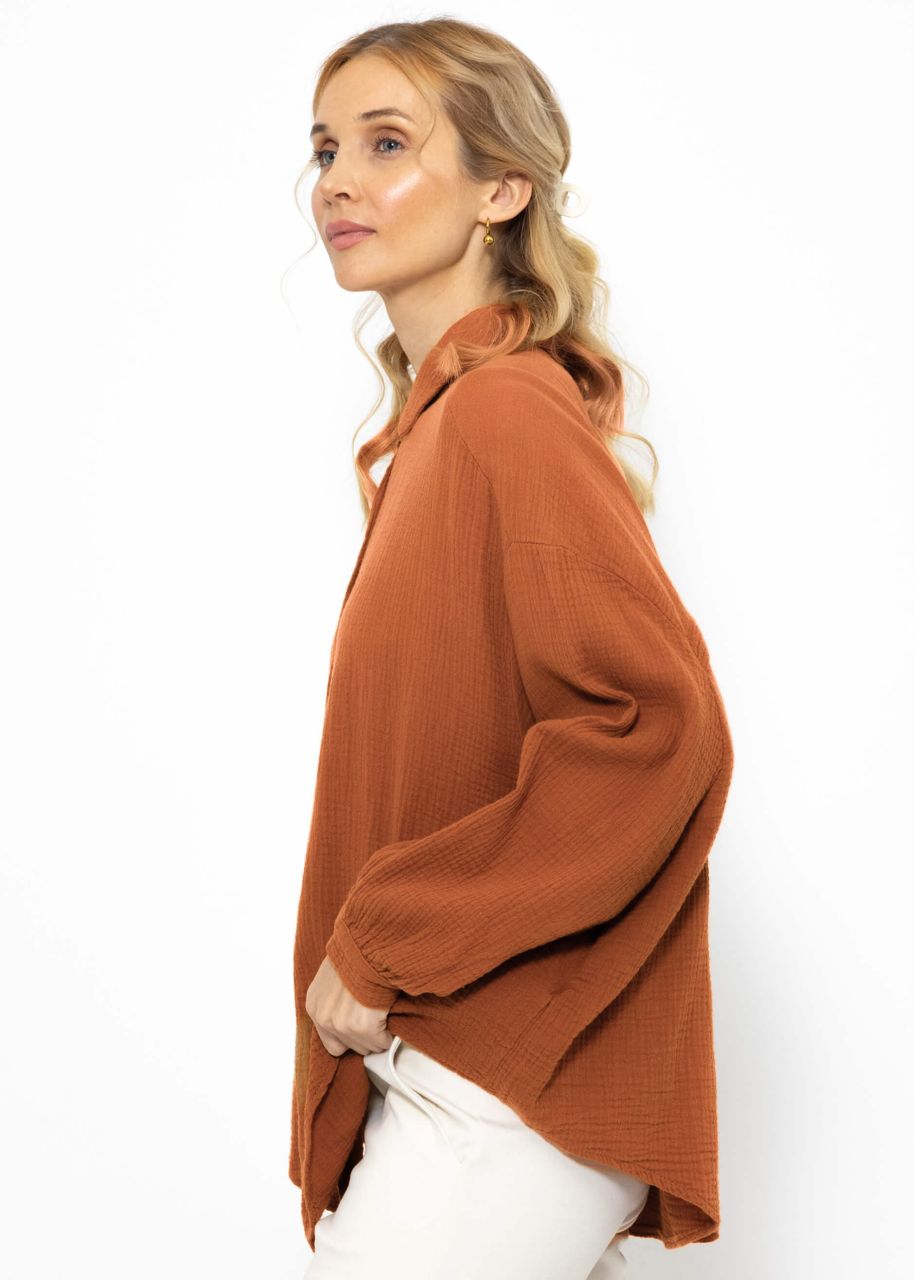 Muslin blouse oversize, short, cognac