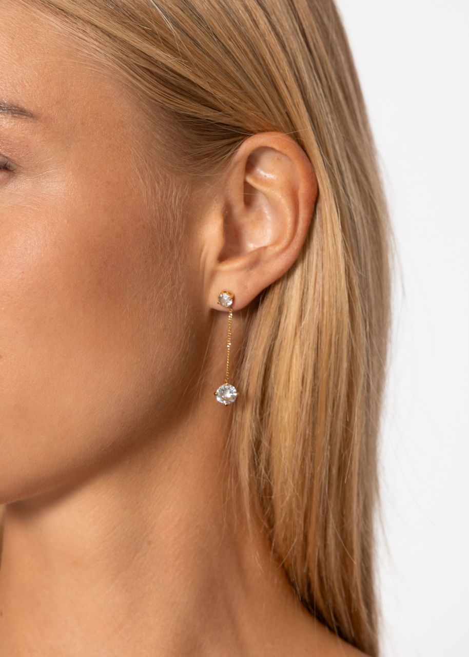 Stud earrings with hanging sparkling stone - gold