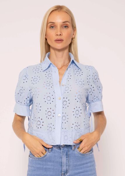 Short sleeve lace blouse, blue