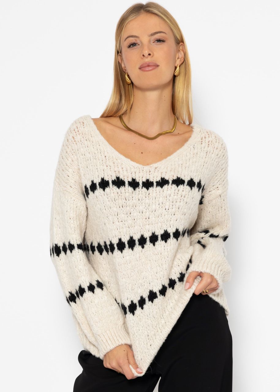 Jumper with fantasy stripe pattern - offwhite