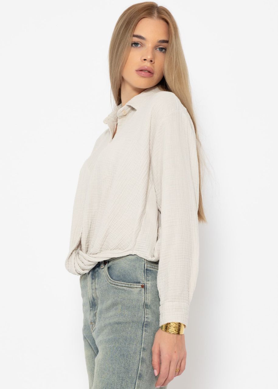 Muslin blouse with knot - light beige