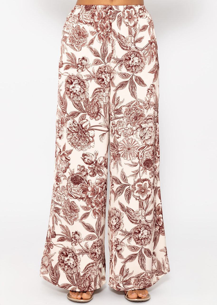 Satin pants with print - offwhite-wine red