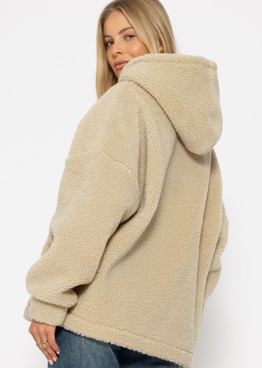 Oversized teddy sweatshirt with hood - light beige