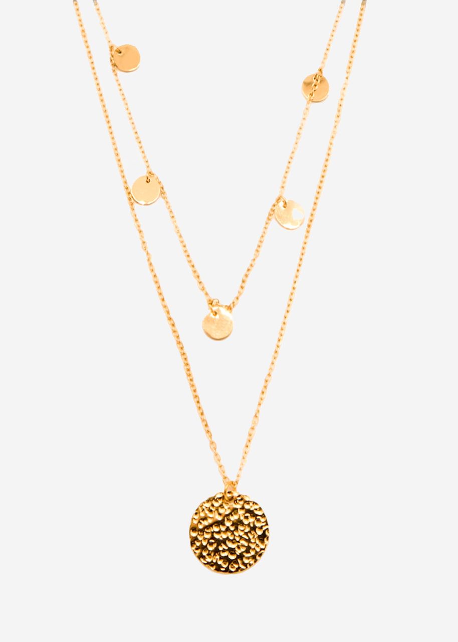 Combined necklace with pendant and delicate plates, gold