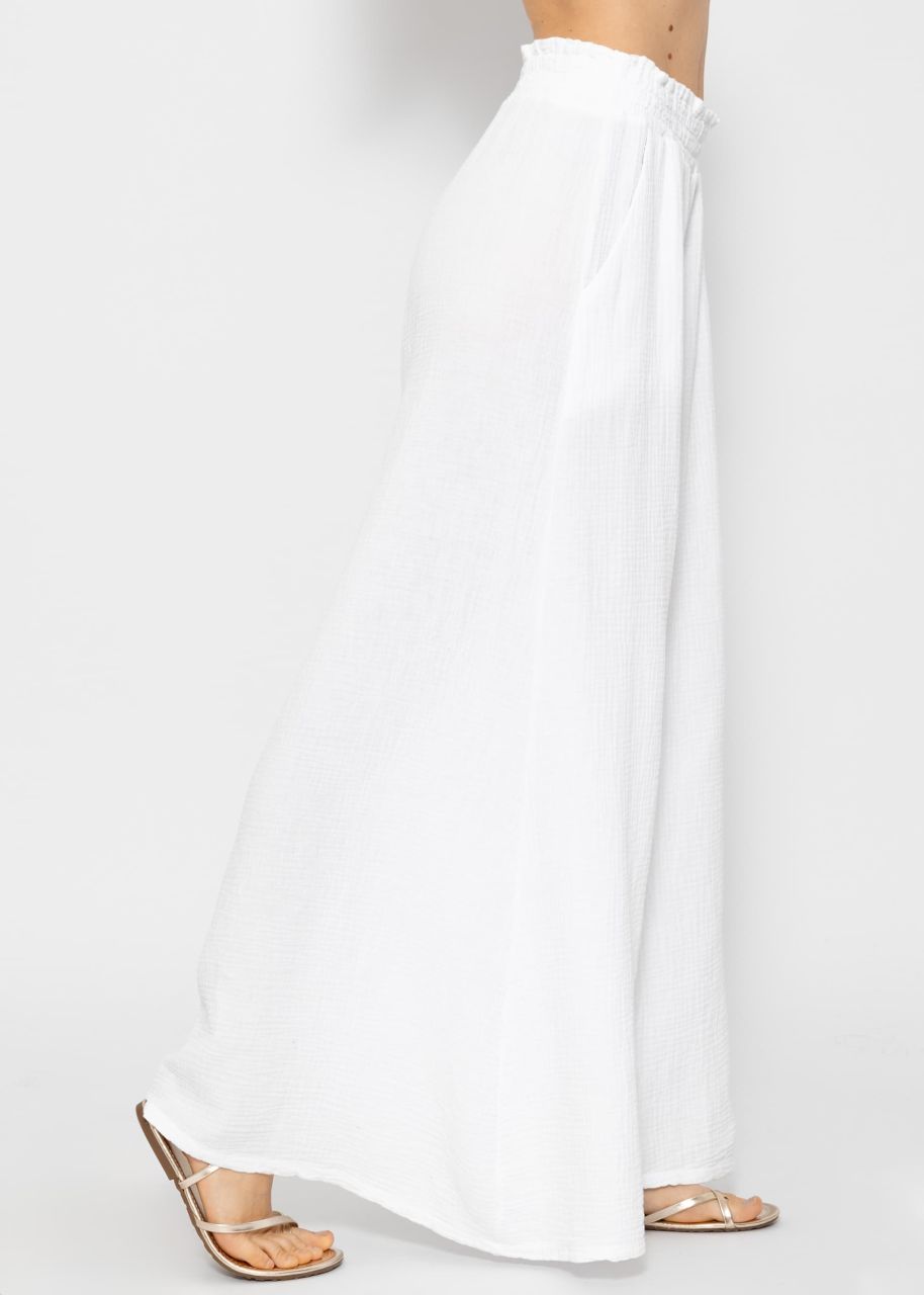 Muslin pants with wide leg - white