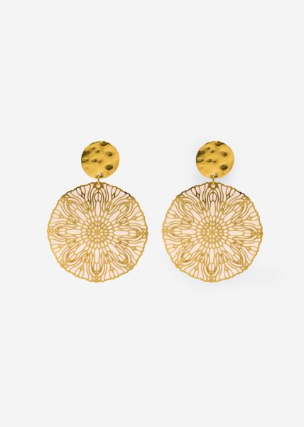 Stud earrings with filigree pendant - gold