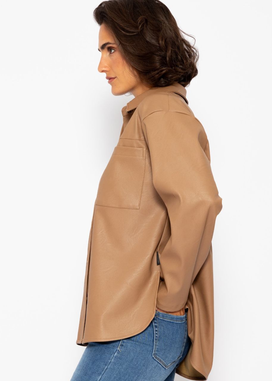 Casual faux leather blouse jacket - camel