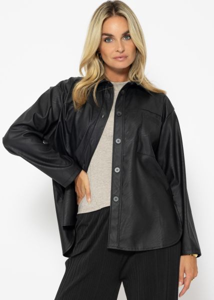 Casual faux leather blouse jacket - black