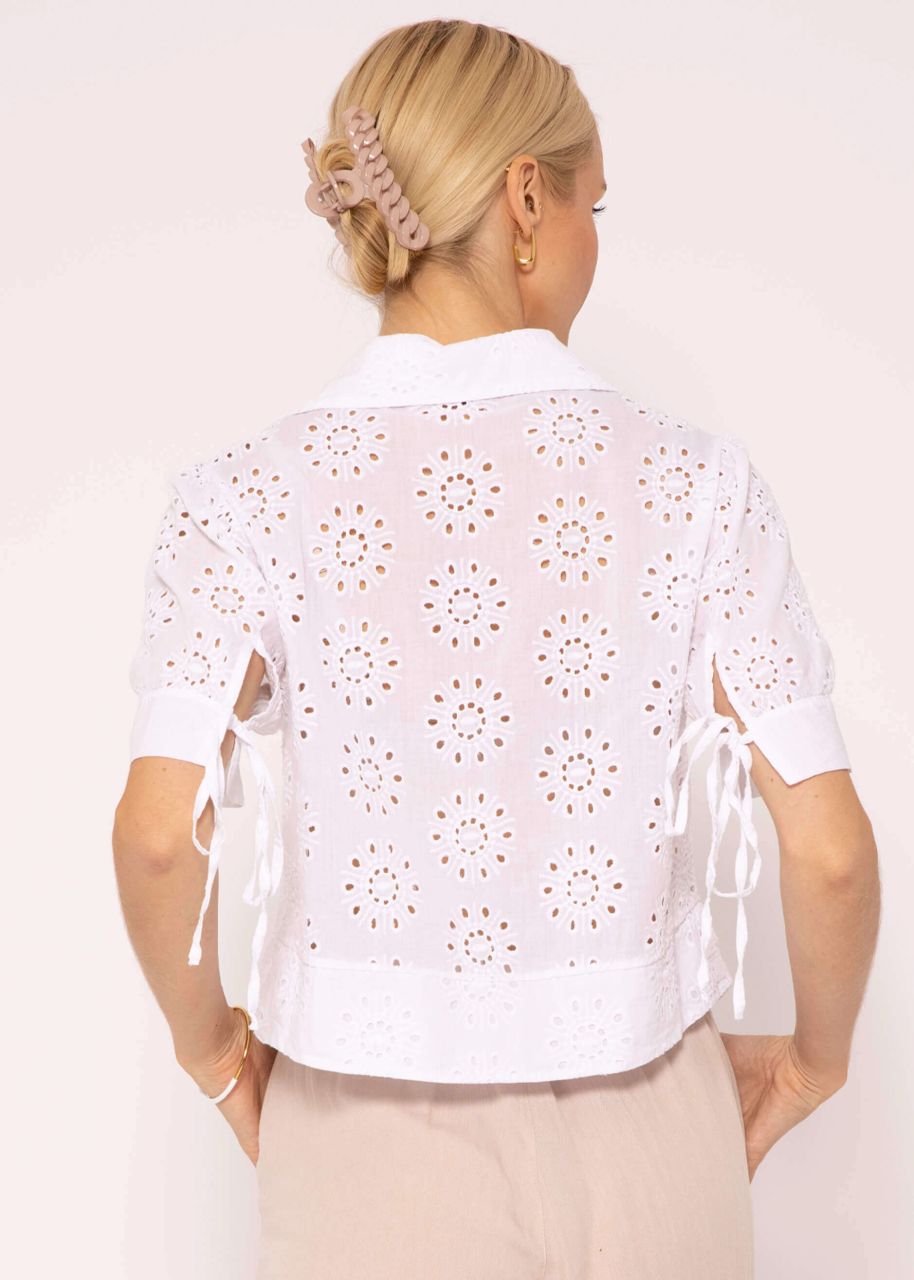 Short sleeve lace blouse, white