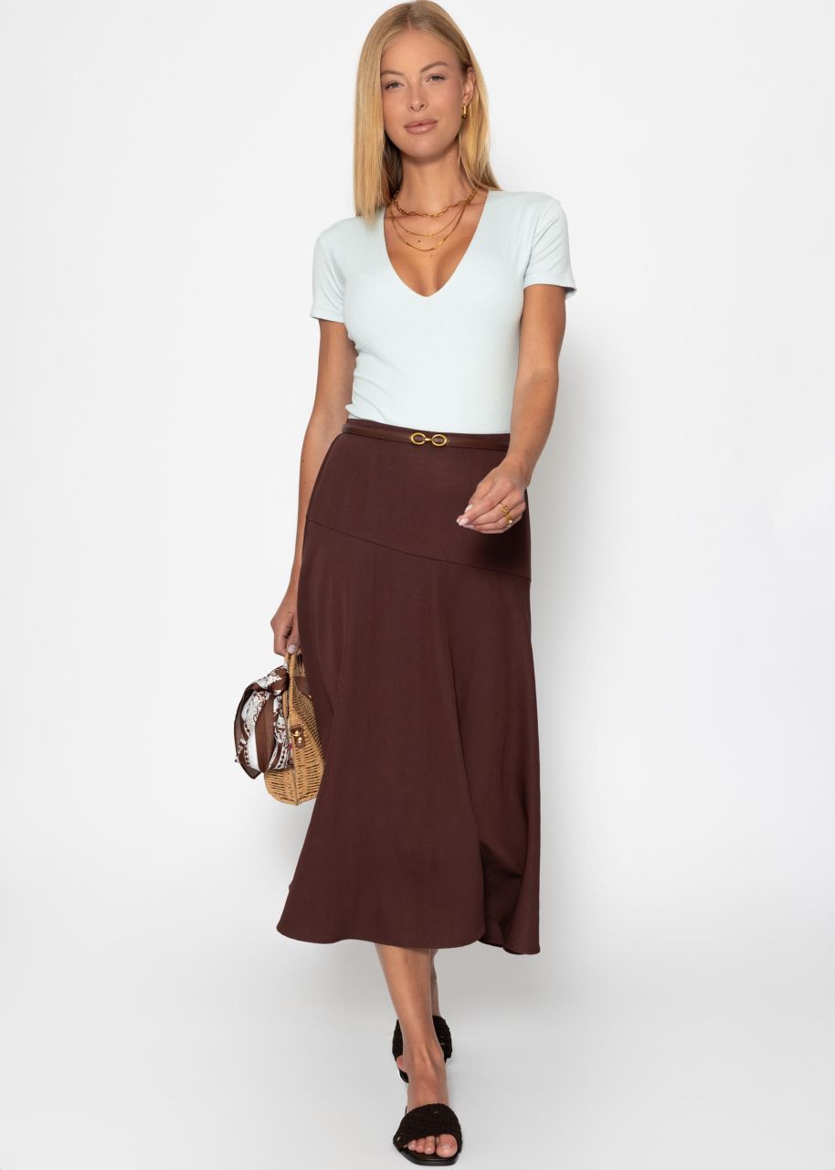 Maxi skirt with diagonal yoke - brown