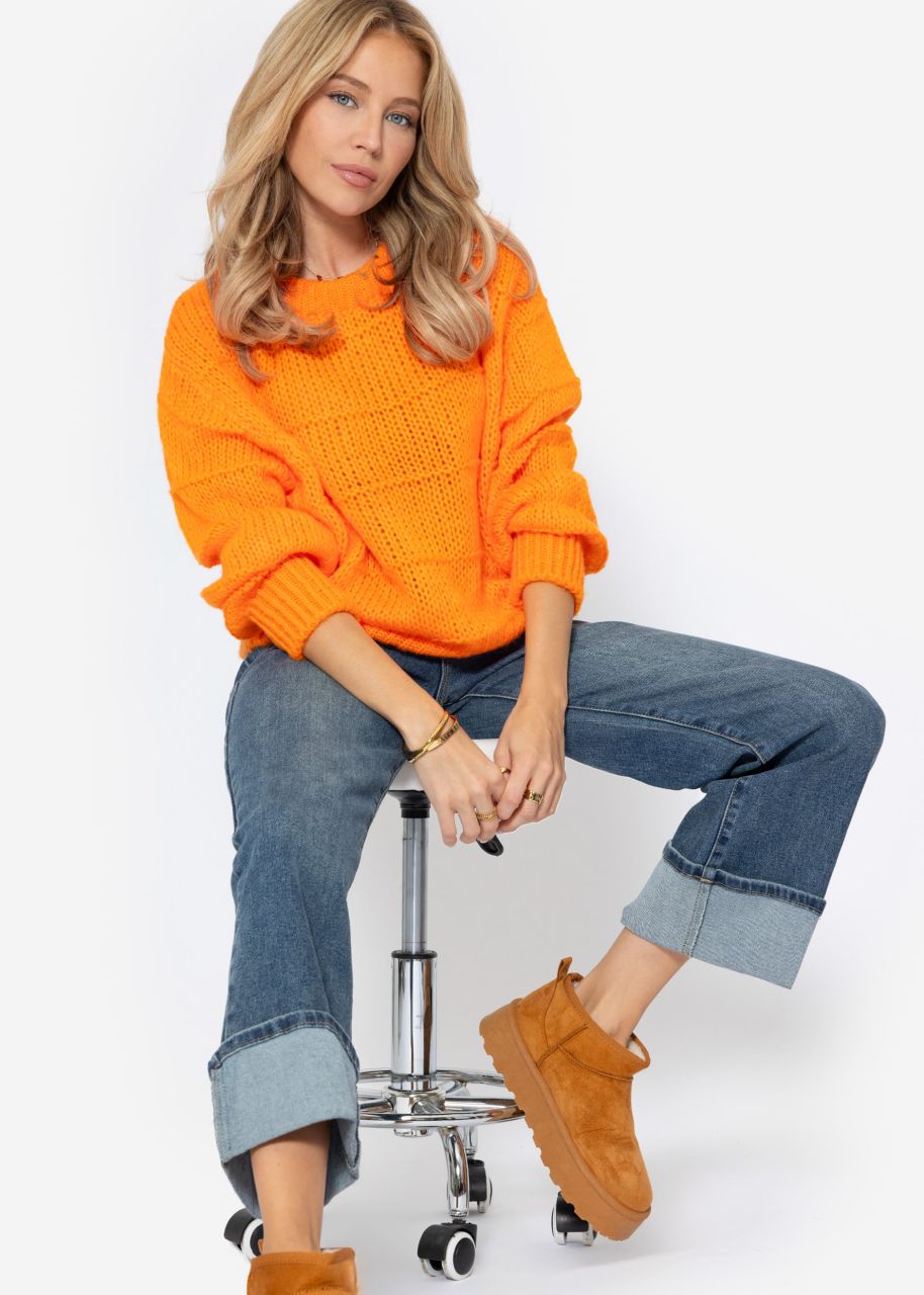 Oversized jumper with textured stripes - tangerine