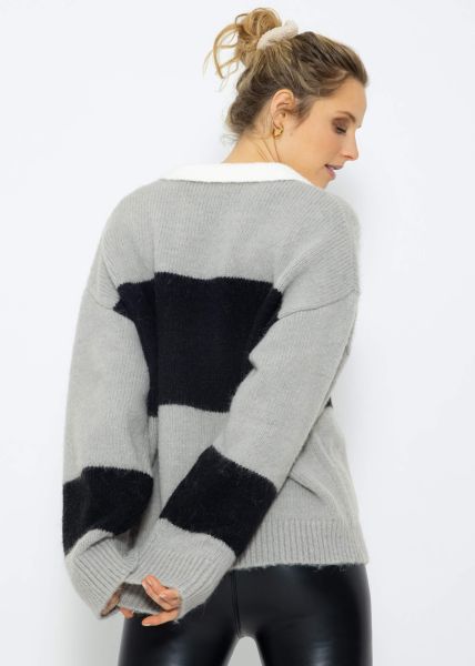 Oversize sweater with collar - gray-black