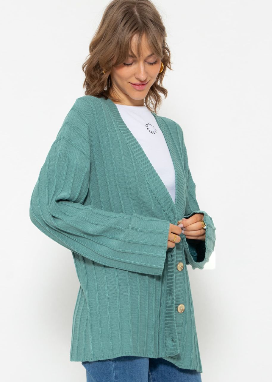 Flowing cardigan with ribbed structure - green