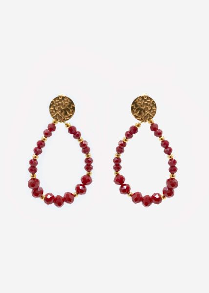 Gold stud earrings with pearls - burgundy