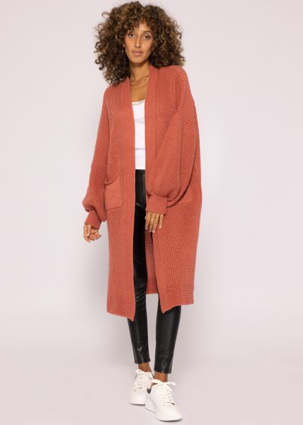 Maxi cardigan with pockets - rust brown