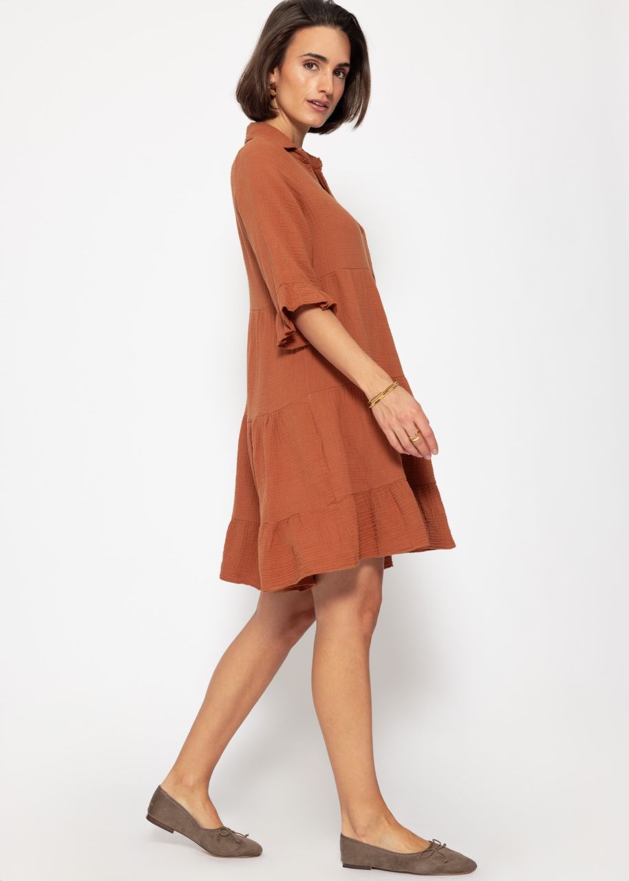 Muslin dress with flounces - cognac