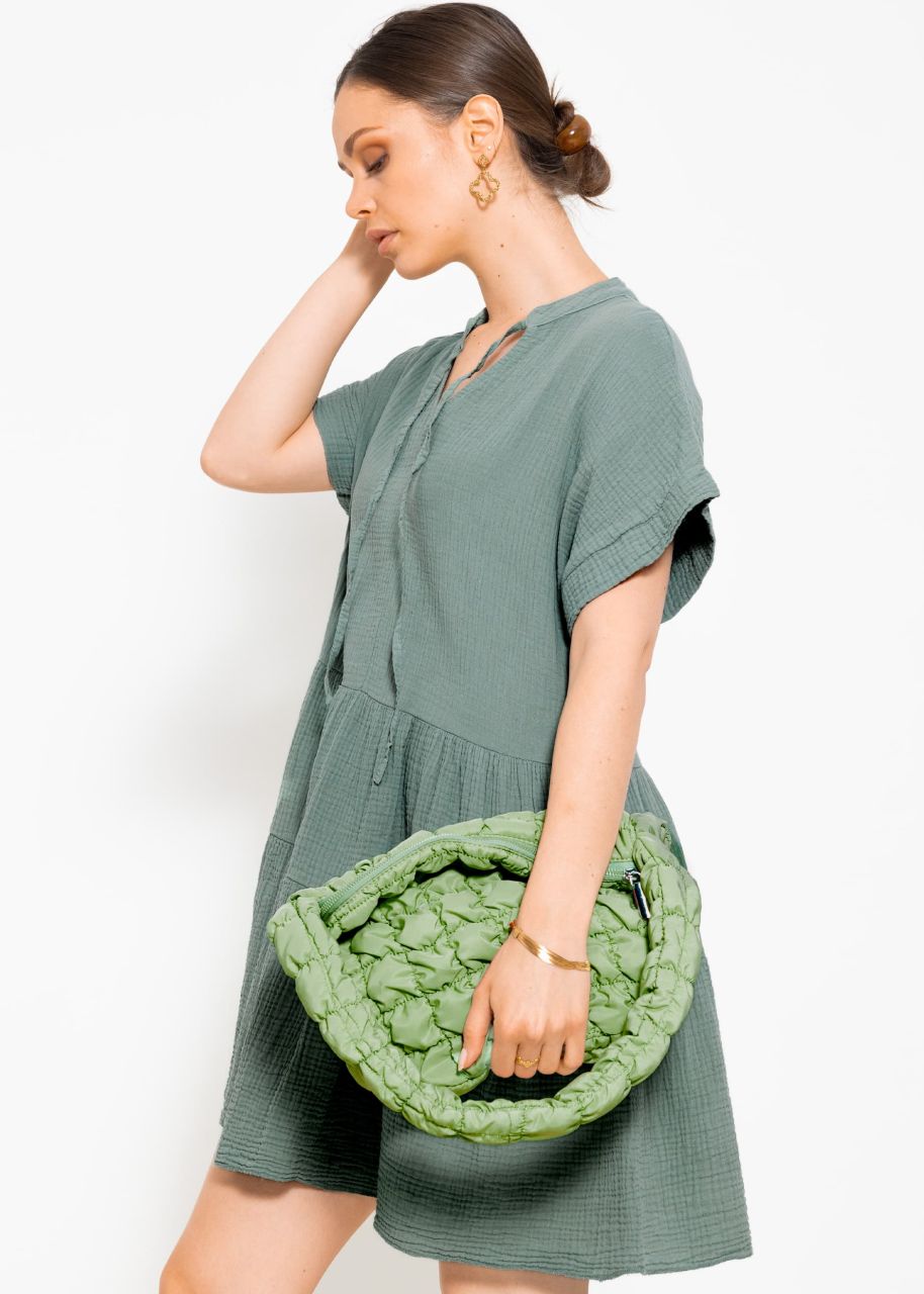 Short muslin dress with flounces - sage green