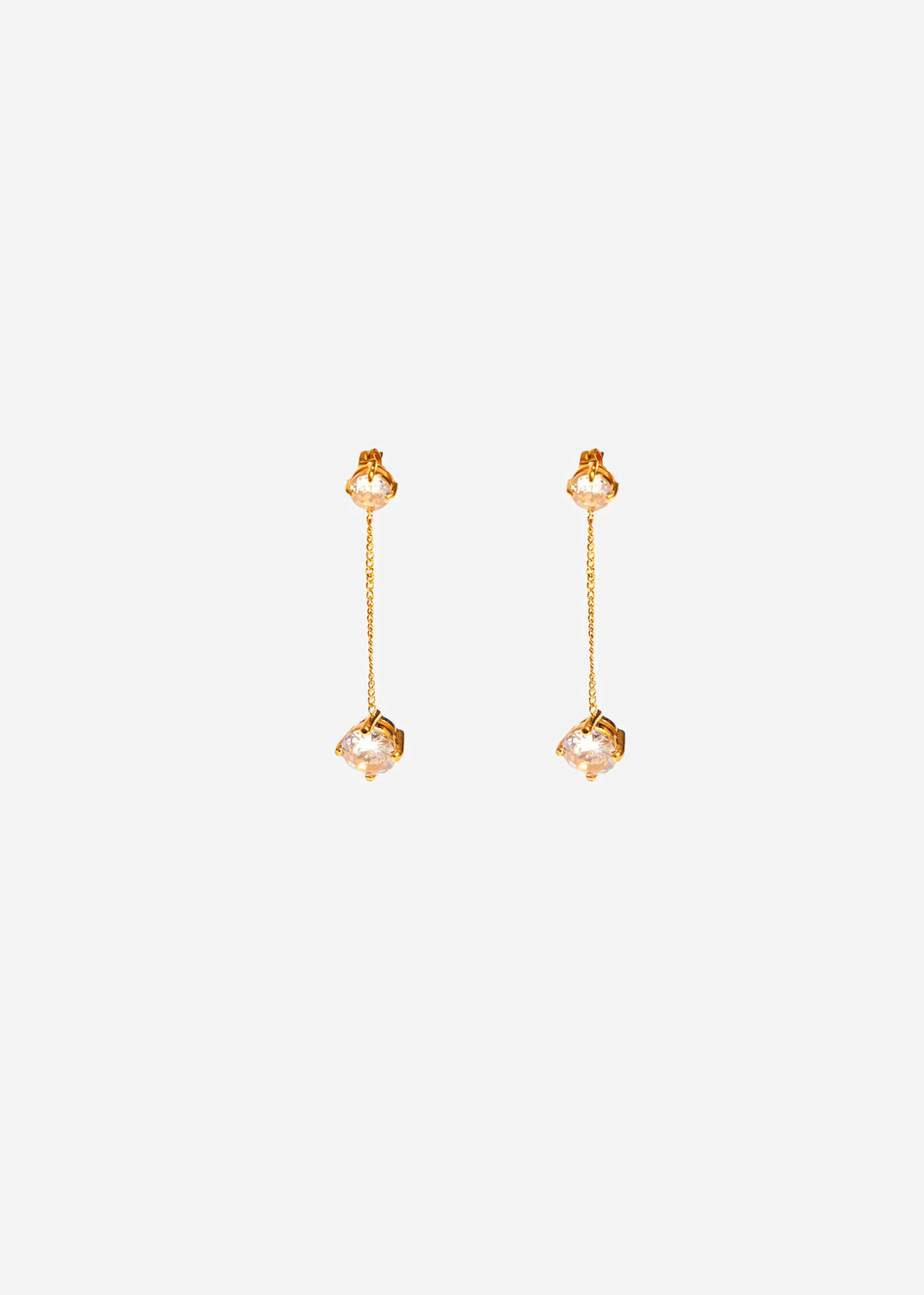 Stud earrings with hanging sparkling stone - gold