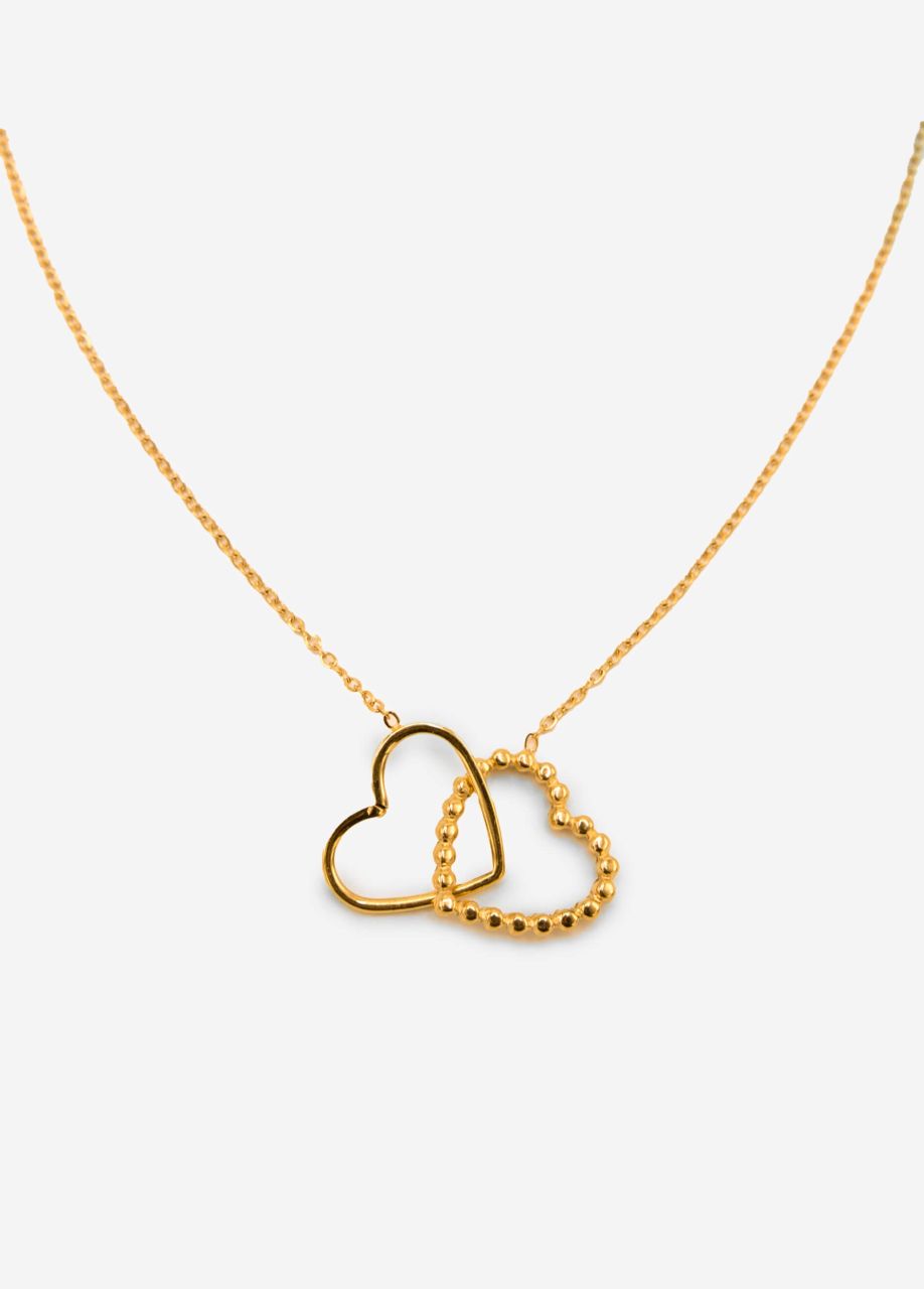 Necklace with 2 hearts - gold