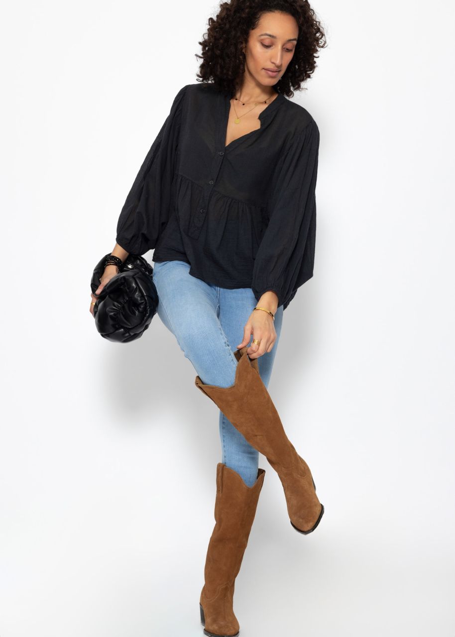 Oversize cotton voile blouse - black