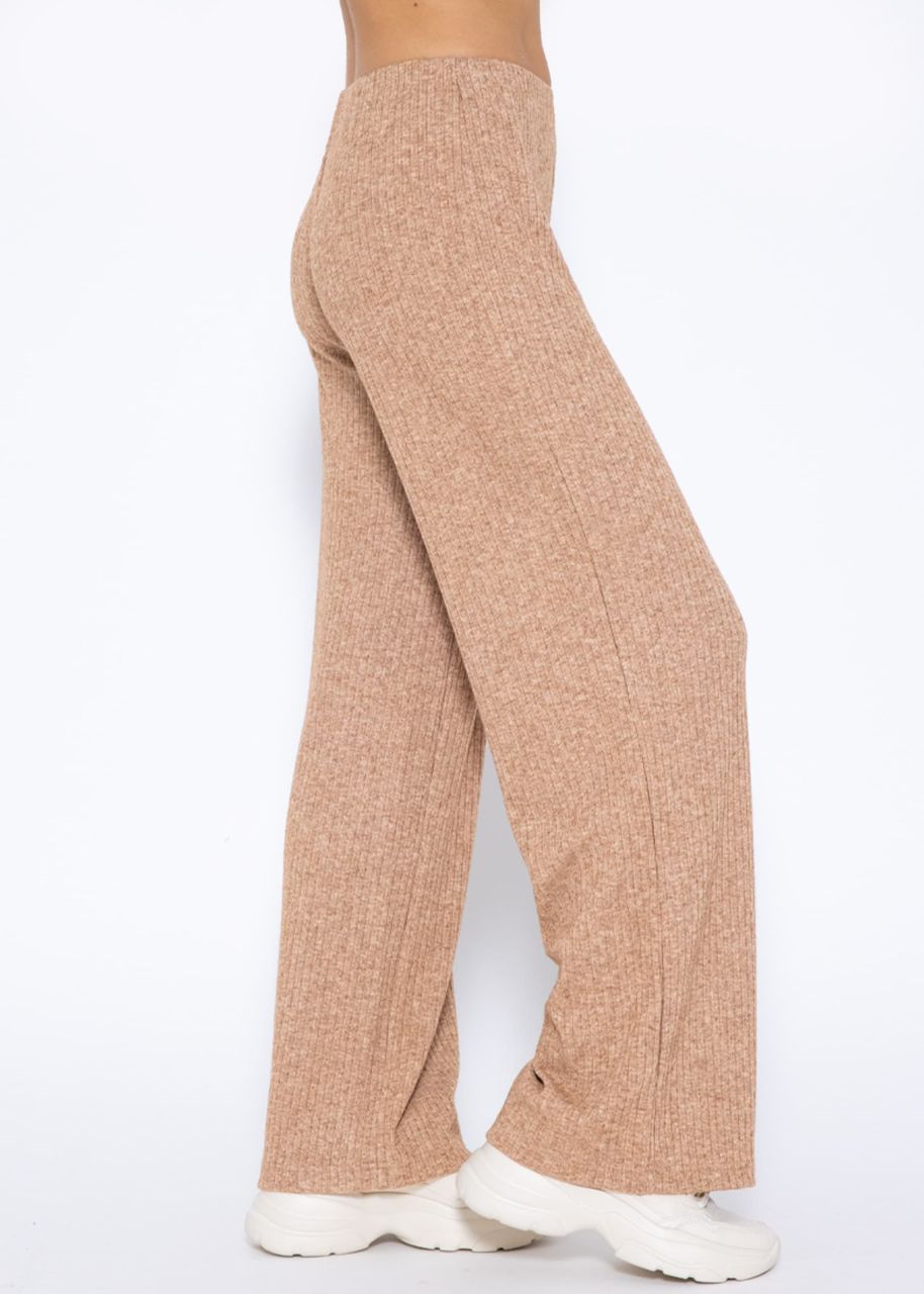 Wide leg ribbed trousers - taupe