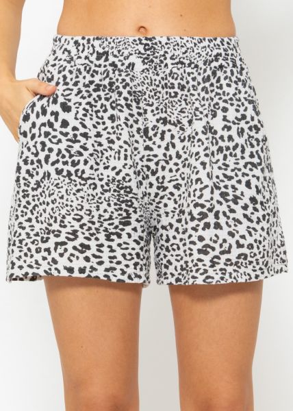 Muslin shorts with leo print, light beige
