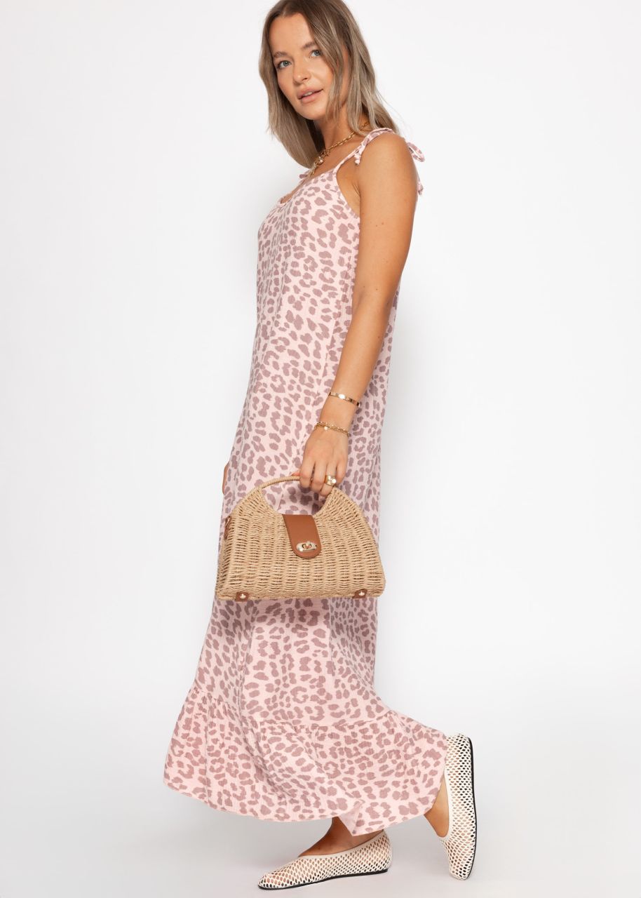 Muslin maxi dress with leo print - pink