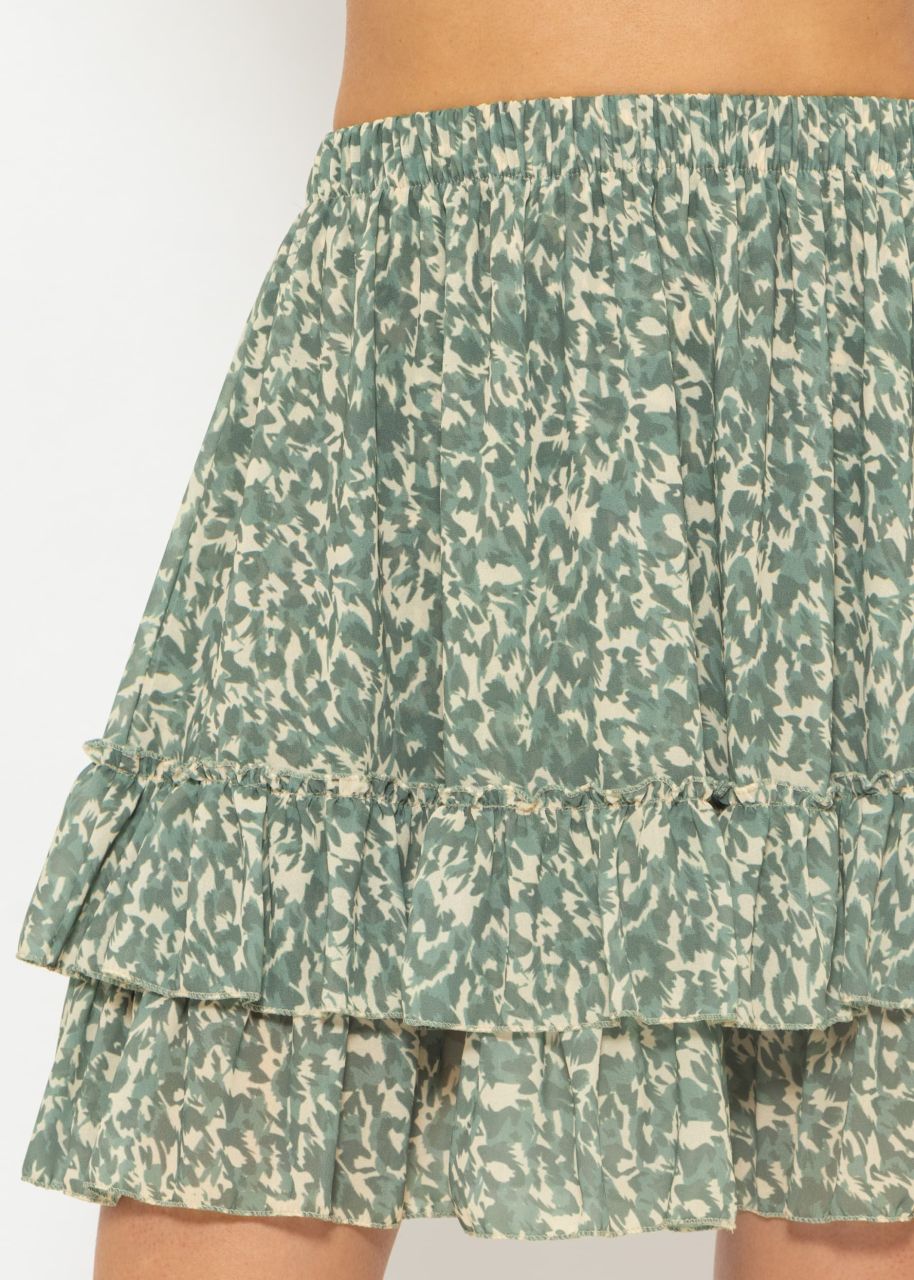Ruffled skirt with print - khaki