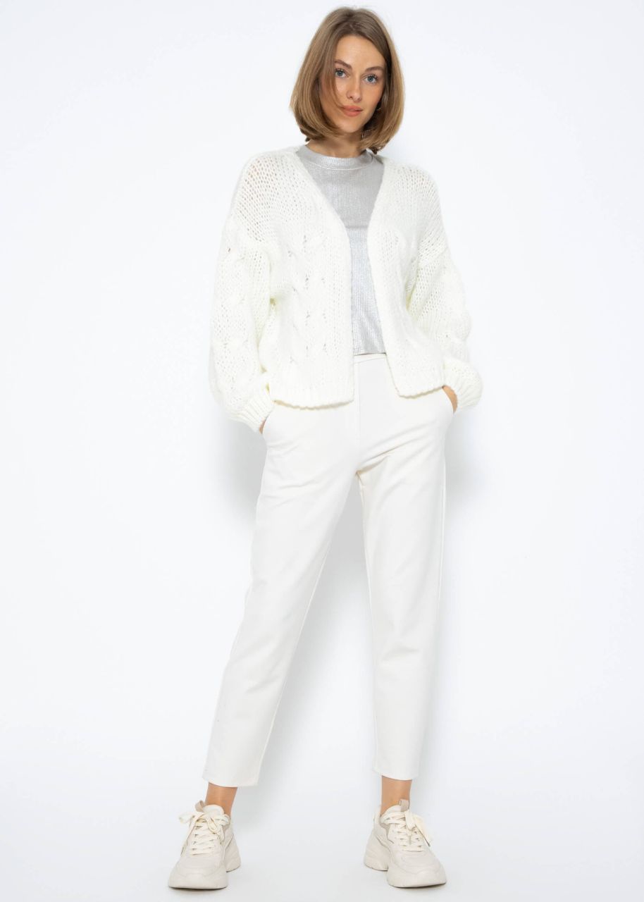 Short cardigan with cable knit pattern - offwhite