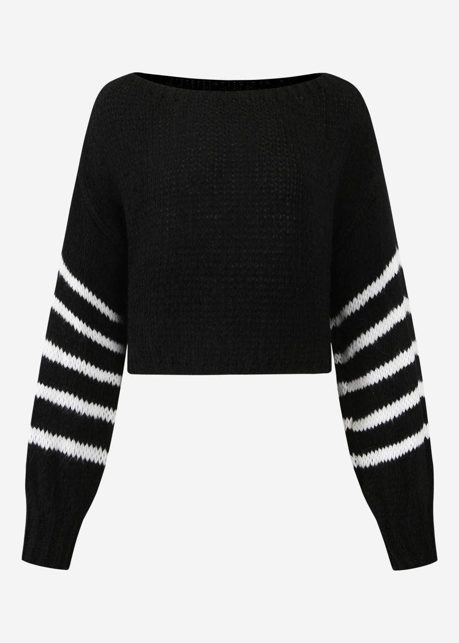 Jumper with striped sleeves - black-offwhite